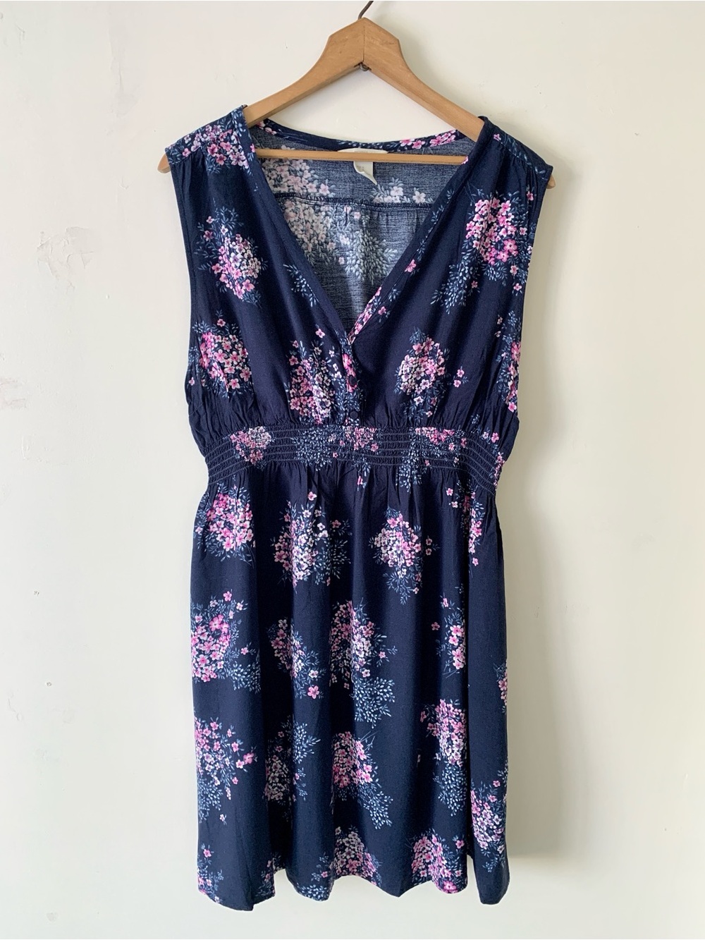 H&M Mama Maternity Floral Navy Mini Dress with Pink and White Bouquet Print